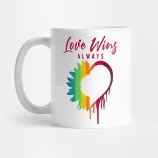 Love Always Wins Rainbow Sunflower and Heart - Lgbt White Mug